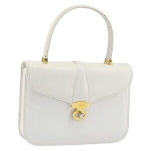 GUCCI Hand Bag Leather White Gold Auth ep12094
